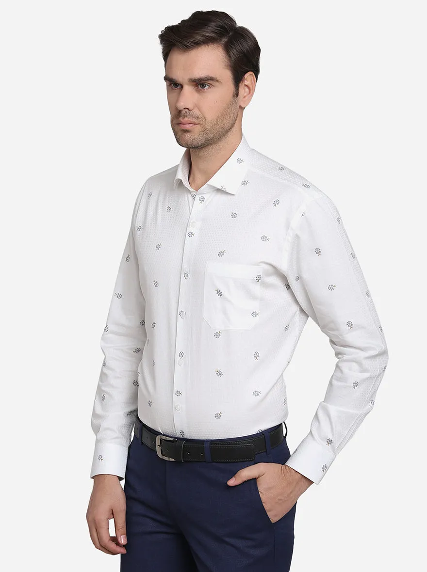 White Printed Slim Fit Formal Shirt | Metal